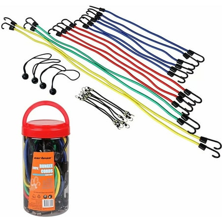 Bungee Cords Assortment Jar 24 Piece in Jar - Includes 10", 18", 24", 32", 40" Bungee Cord and 8" Canopy/Tarp...