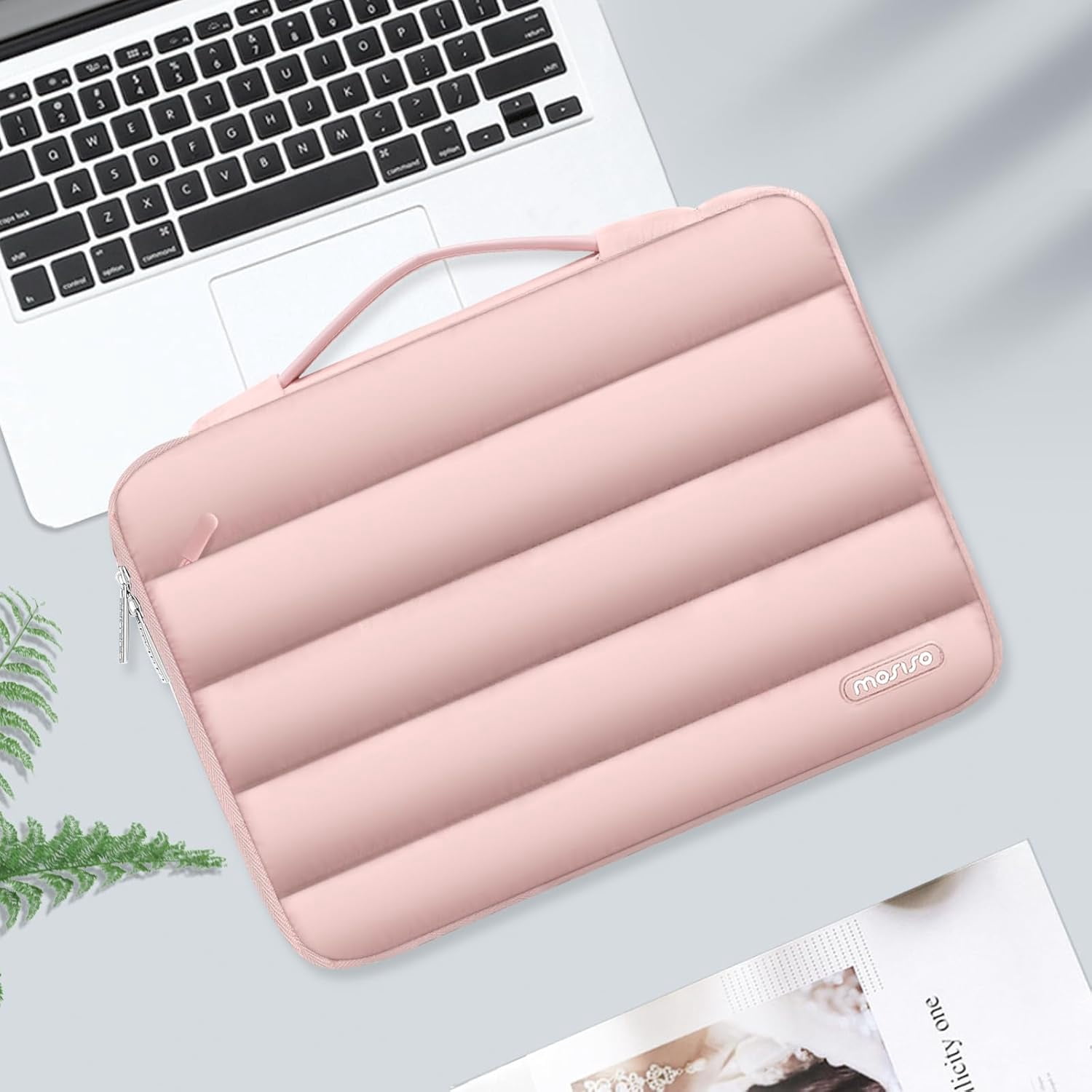 Mosiso Laptop Sleeve Bag for 15-16 inch HP Dell Asus Acer Lenovo Notebook, 360 Protective Puffy Laptop Handbag Computer Carrying Case for MacBook Pro 16, Pink