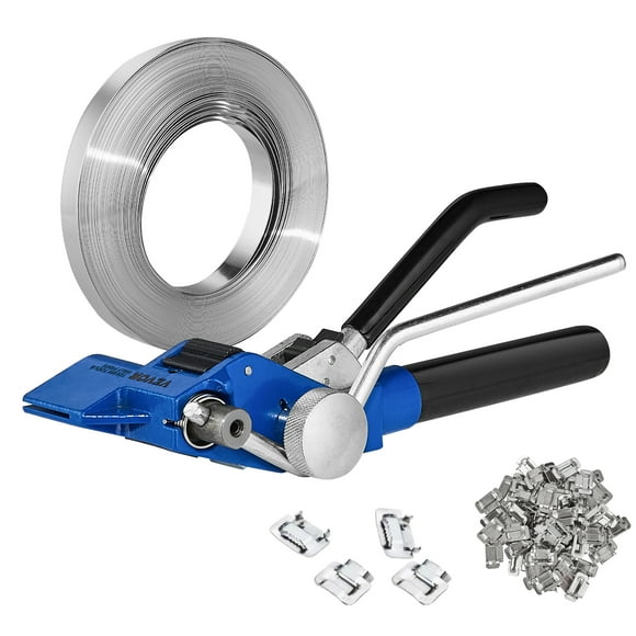 VEVOR Banding Strapping Kit with Strapping Tensioner Tool, 100 ft Length 304 Stainless Steel Banding, 100 Metal Seals, Pallet Packaging Strapping Banding Kit