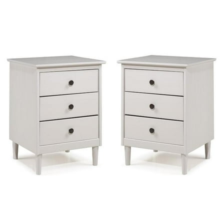 Home Square 2 Piece Solid Wood Nightstand Set with 3 Drawer in White