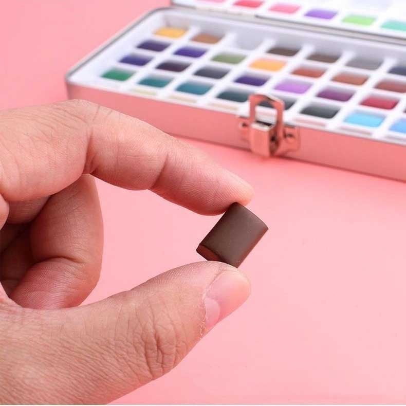 Portable Solid Watercolor Paint Set, 24-Color Artist Paint Kit with Water Brush Mixing Palette for Sketching Painting Home Studio Outdoor Art Projects