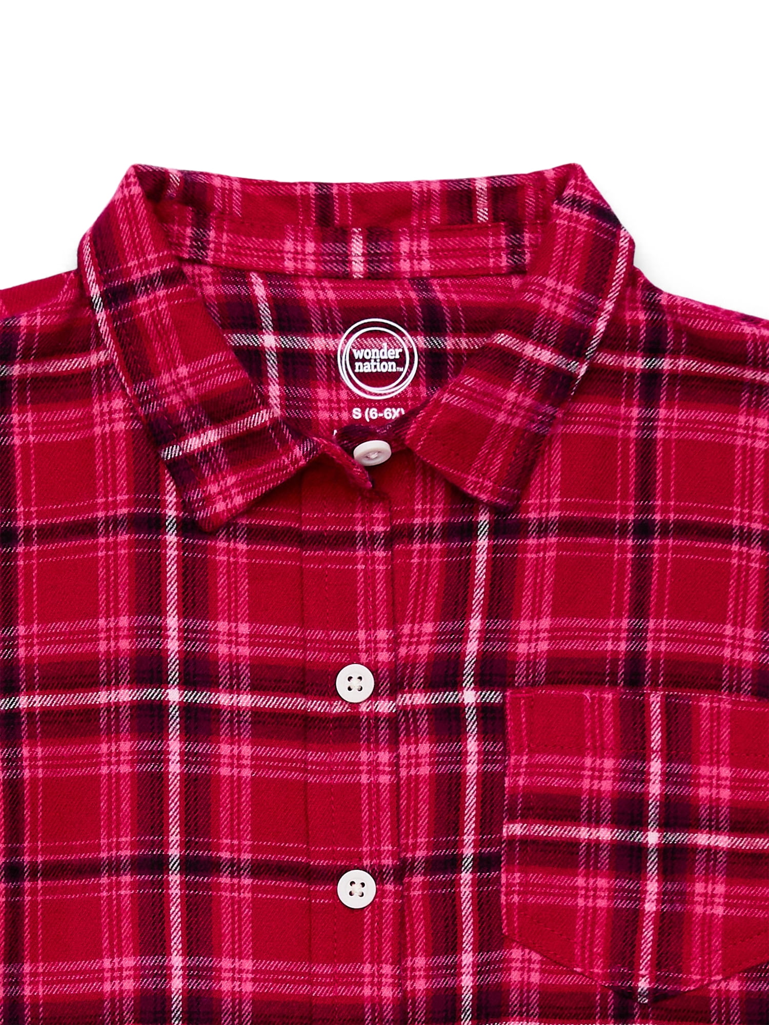 Wonder Nation Girls Long Sleeve Flannel Top, Sizes 4-18 & Plus.