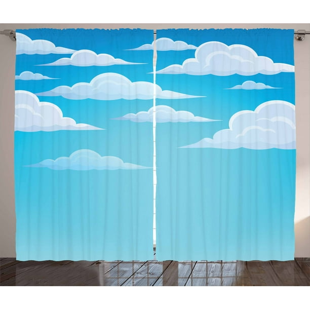 Cloud Curtains 2 Panels Set, Preschool Concept Dispersed Puffy and