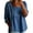 Dark Blue, variant on Women's Plus Size Square Neck Denim Blouse, Relaxed Fit 3/4 Sleeve with Hollow Lace Trim, Lightweight Cotton Shirt for Casual Summer Daily Wear Dark Blue XXL
