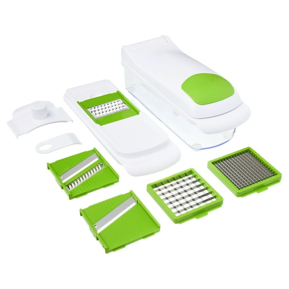 Mainstays 11 Pieces Multi-Function Nice Dicer and Mandoline, Stainless Steel, Green Glaze, 820g