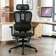 thumbnail image 5 of Home Office Chair, Nylon Mesh Computer Chair with 2D Adjustable Armrest & Headrest & Footrest & Lumbar Support & Seat Height, Modern Upholstered Swivel Desk Chair with Ergonomic Backrest, Black, 5 of 7