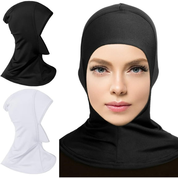 2 Pieces Modal Hijab Cap Adjustable Muslim Stretchy Turban Full Cover Shawl Cap Full Neck Coverage for Lady
