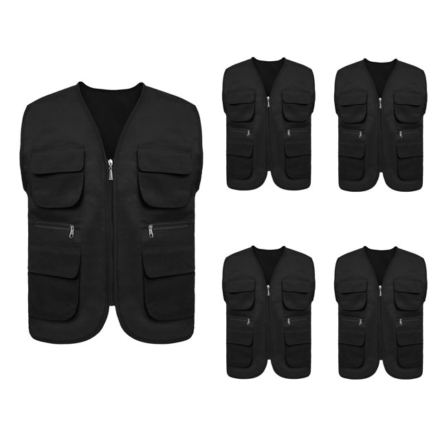 TOPTIE 5 Packs Supermarket Work Vest Volunteer Activity Event Waistcoat with Pockets-Black-S