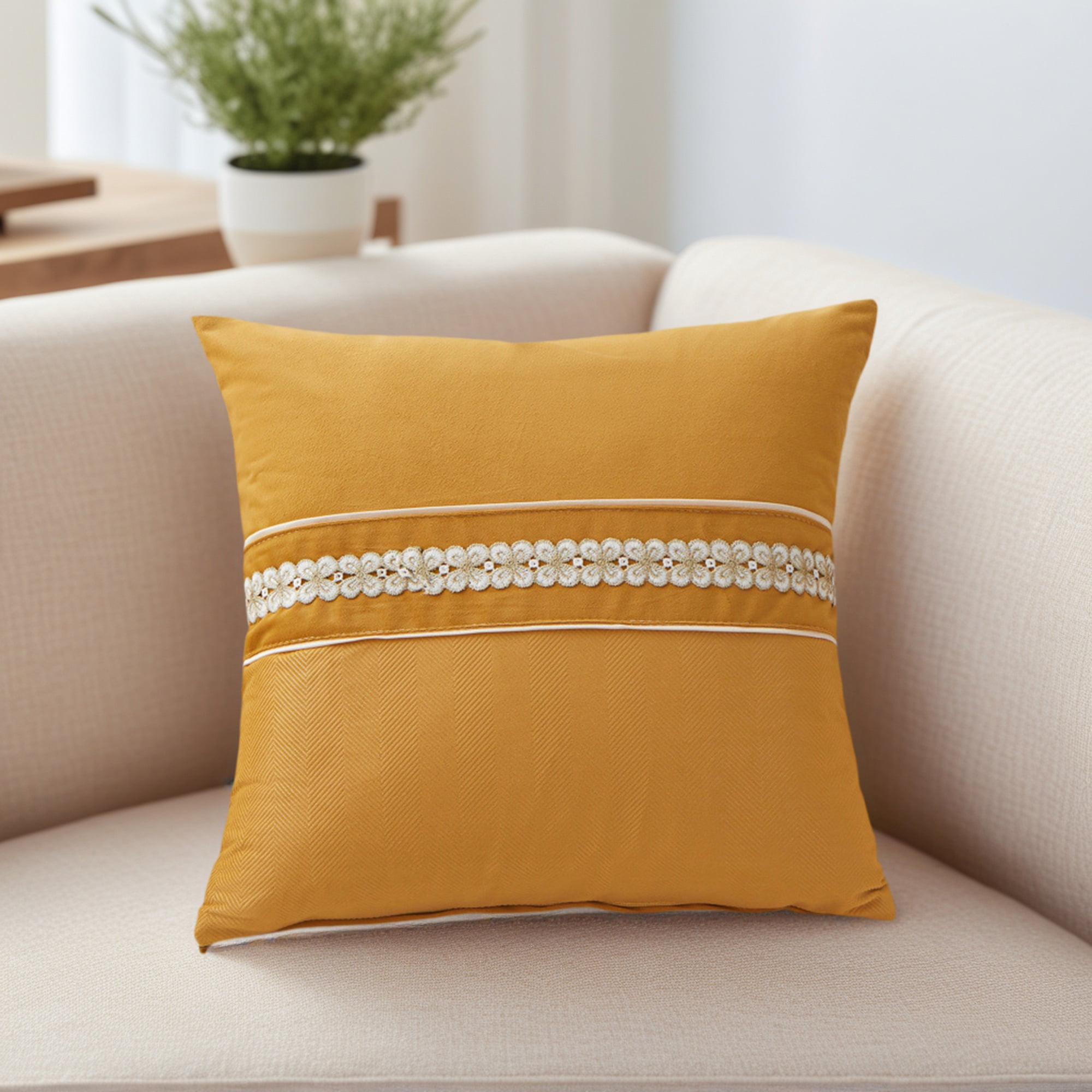 Unique Bargains Set of 2 Soft Throw Pillow Covers with Cute Embroidery Yellow
