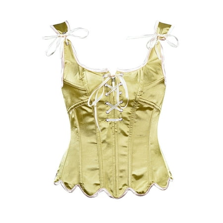 Women Vintage Corset Tops Lace Up Waisted Push Up Bodysuit Tops Wave Hem Lingerie Bodyshaper Top Fashion Y2k Clothes