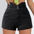 thumbnail image 2 of Sngxgn Shorts for Women Mid Rise Ripped Jean Shorts Stretchy Folded Hem Short Jeans(Black,L), 2 of 5