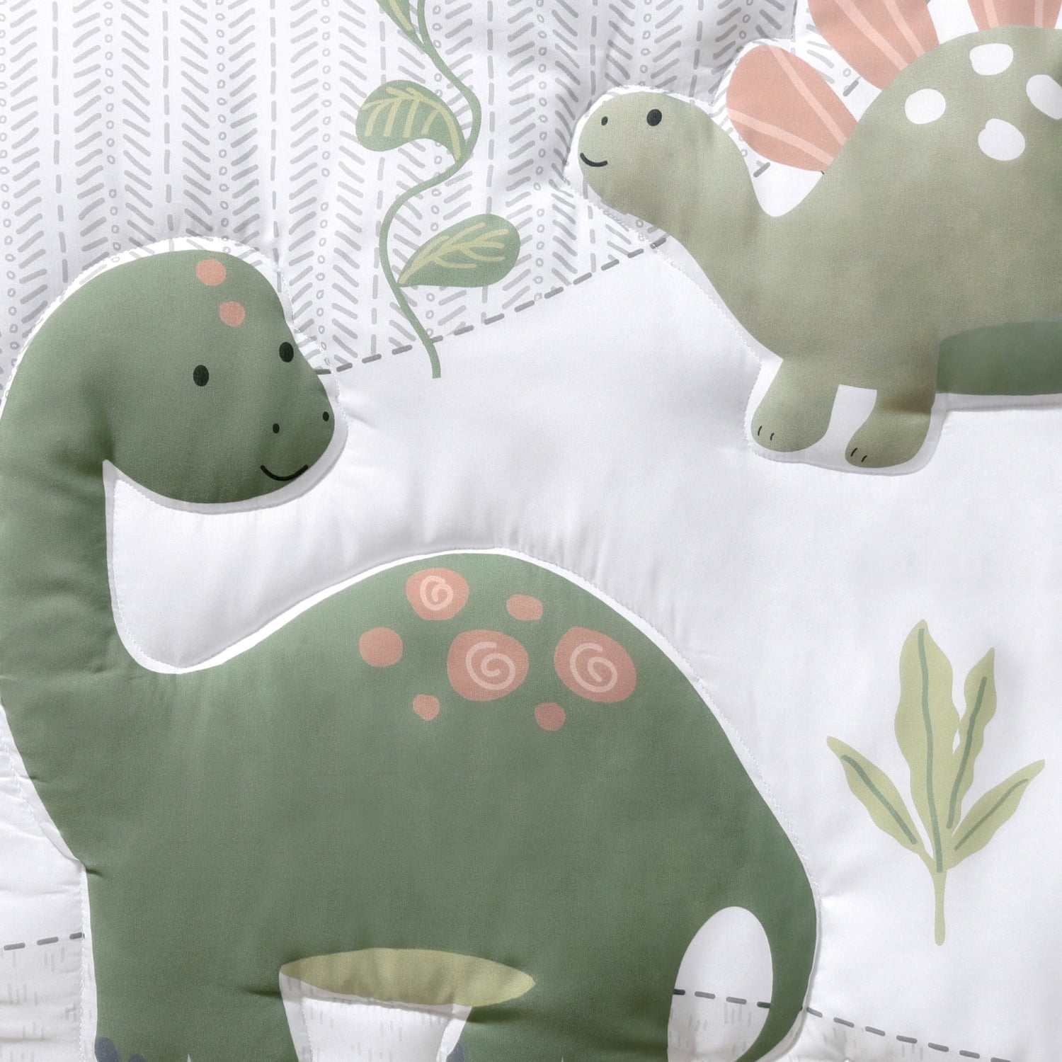 The Peanutshell Green Dinosaur Dreams Crib Bedding Set for Baby Boys, 3 Piece Nursery Set