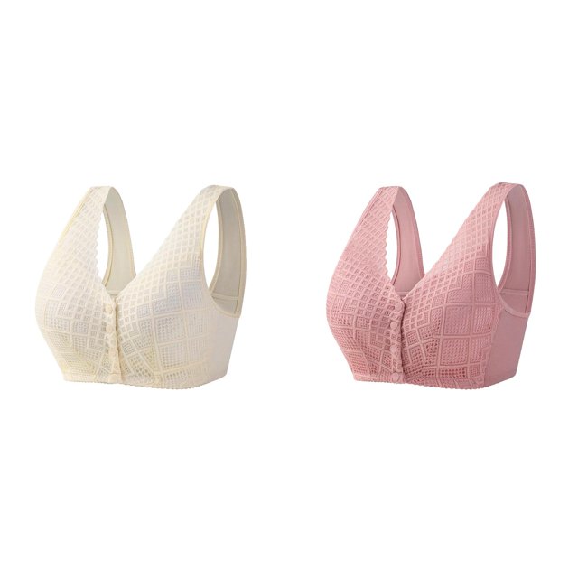 2 Pack(B 1PCS & C 1PCS) Multipack Plus Size Sports Bra Womens No Steel Ring Front Close Bra T Back Plus Size Seamless Unlined Bra for Large Bust