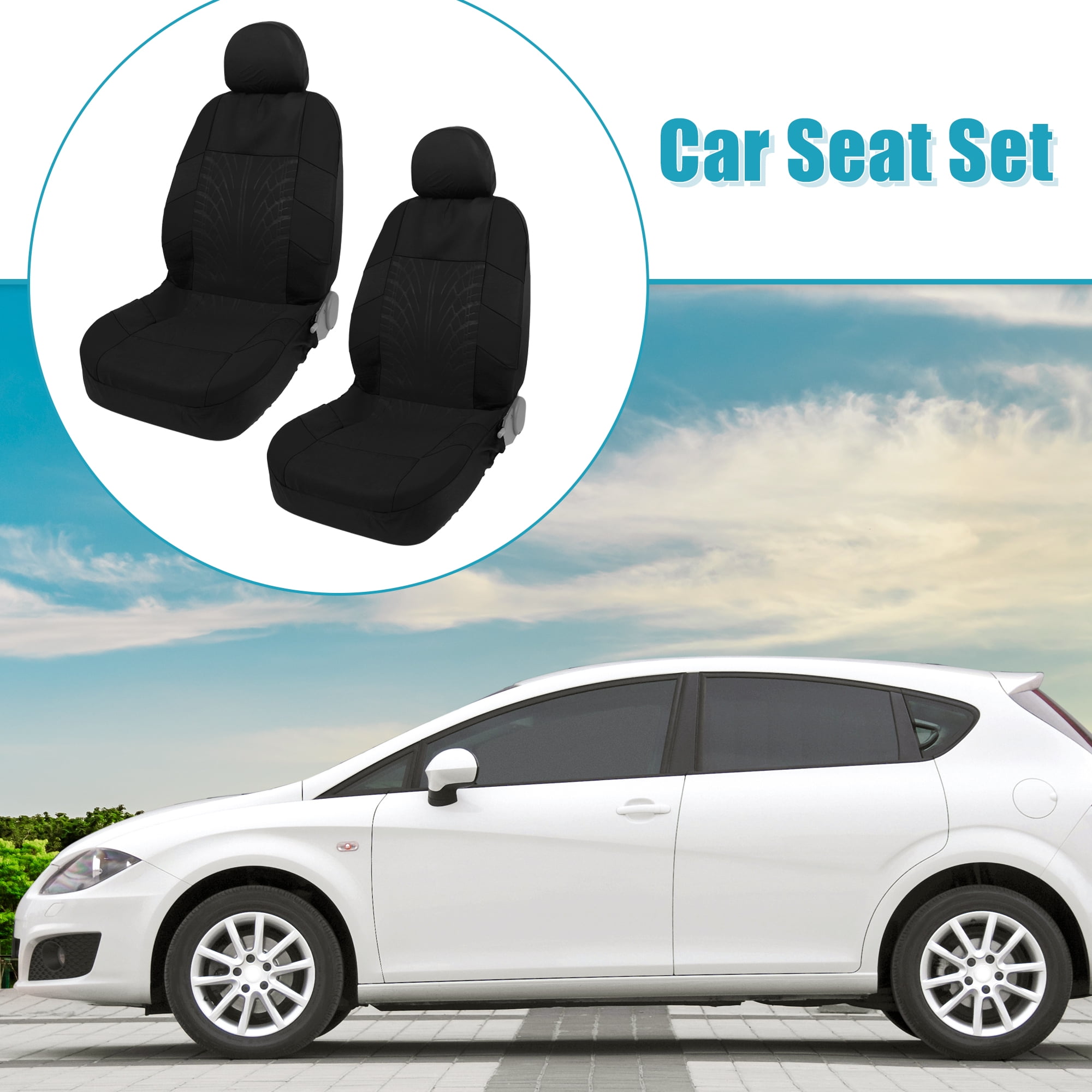 Unique Bargains 4Pcs Universal Cloth Fabric Front Seat Cover Kit Black