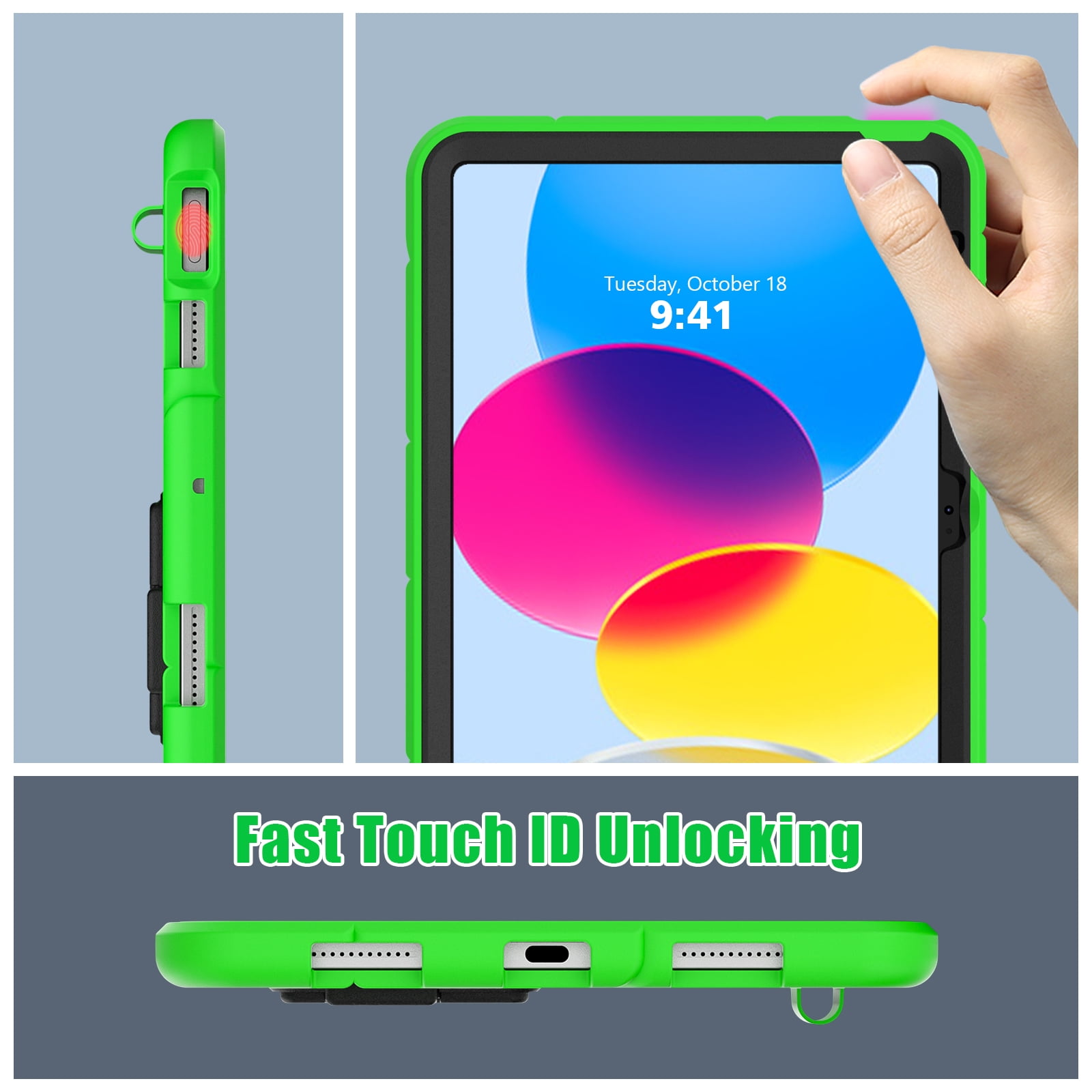 Kids Cases for iPad 10th Generation 2022,TECH CIRCLE Heavy Duty Shockproof Rugged Full Body Protective Sturdy Kickstands iPad 10.9 inch case with Pencil Holder for Kids Children Boys,Green+Black