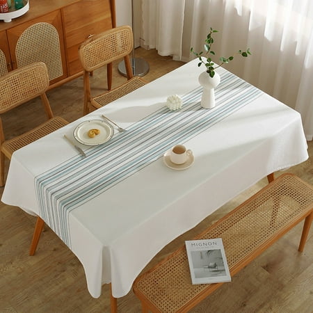 

Voguele Tablecloth Striped Table Cloths Washable Luxury Tablecloths Covers Cotton Linen Home Decor Rectangle Oil-Proof Blue Black White 55 x55