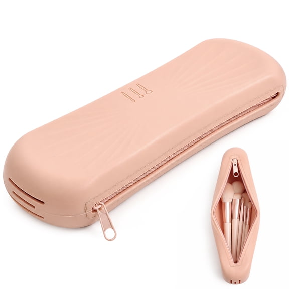 Mber Makeup Brush Bag, Zipper Makeup Brush Case, Silicone Makeup Brush Holder Travel Makeup Bag for Brushes, Travel Size Makeup Brush Pouch, Khaki