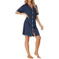 thumbnail image 2 of INSPIRE CHIC Women's Nightshirt Satin Short Sleeve Sleepshirt Button Down Pajama Nightgown M Blue, 2 of 6