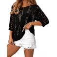 thumbnail image 4 of Womens Summer Tops Hollow Out Beach Crochet Cover Ups Off Shoulder 3/4 Sleeve Pullover Casual Sweater Shirts for Vacation, 4 of 5