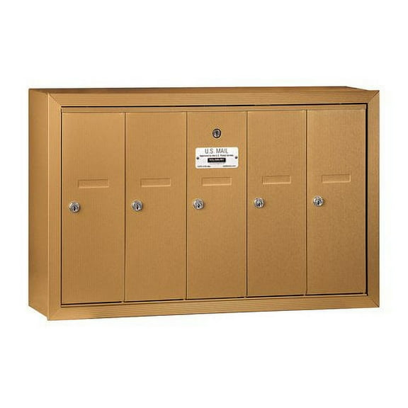 Salsbury Industries 3505BSU Vertical Mailbox - 5 Doors - Brass - Surface Mounted - USPS Access