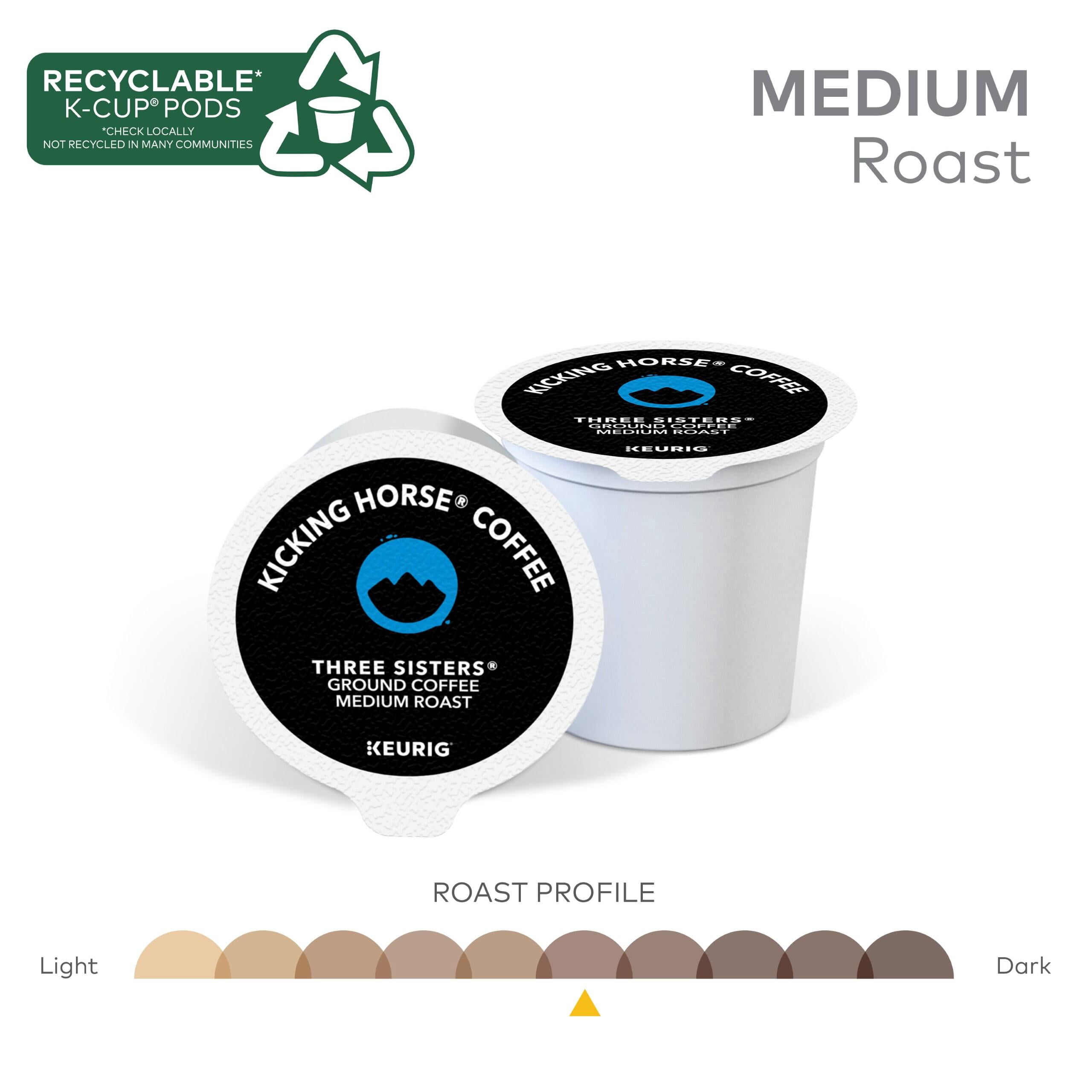 Kicking Horse Coffee, Three Sisters, Single Serve Keurig K-Cup Pods, Medium Roast Coffee, 60-Count Box