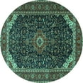 thumbnail image 1 of Ahgly Company Indoor Round Medallion Turquoise Blue Traditional Area Rugs, 7' Round, 1 of 4