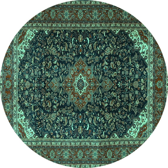 Ahgly Company Indoor Round Medallion Turquoise Blue Traditional Area Rugs, 7' Round