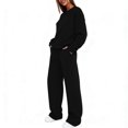thumbnail image 3 of Letdown Oversized Lounge Sets for Women 2 Piece Fall Winter Outfits Wide Leg Pant Matching Sets Solid Pullover Sweatshirt Clothing (Black, M), 3 of 7