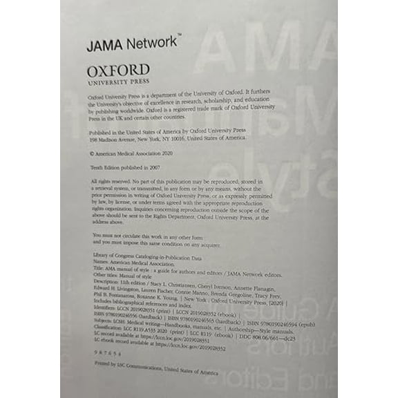 Pre-Owned AMA Manual of Style: A Guide for Authors and Editors (Hardcover) 0190246553 9780190246556