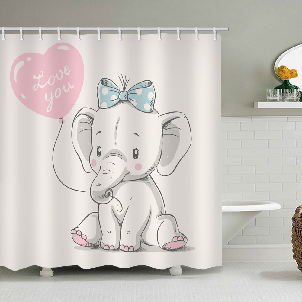 Elephant Shower Curtain Set Hand, Pink Elephant Shower Curtain