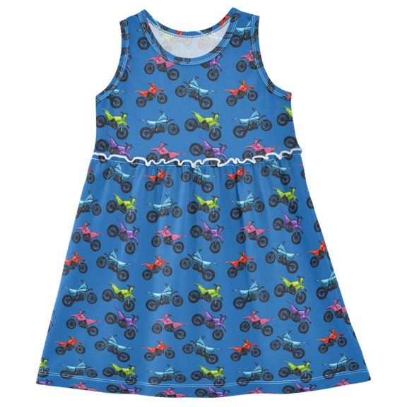 joogoo Girls Sleeveless Dress Motorcycle Blue Stylish Short Sleeve Dresses 4T
