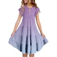 thumbnail image 1 of Quotay Robes pour Préados Filles Été Couleur Dégradée Col Rond Manches Volantées Robe Trapèze à Étages Robe Décontractée Respirante Confortable Robe Ludique pour Enfants Robe Fluide pour 6-15 Ans Violet,140, 1 of 5