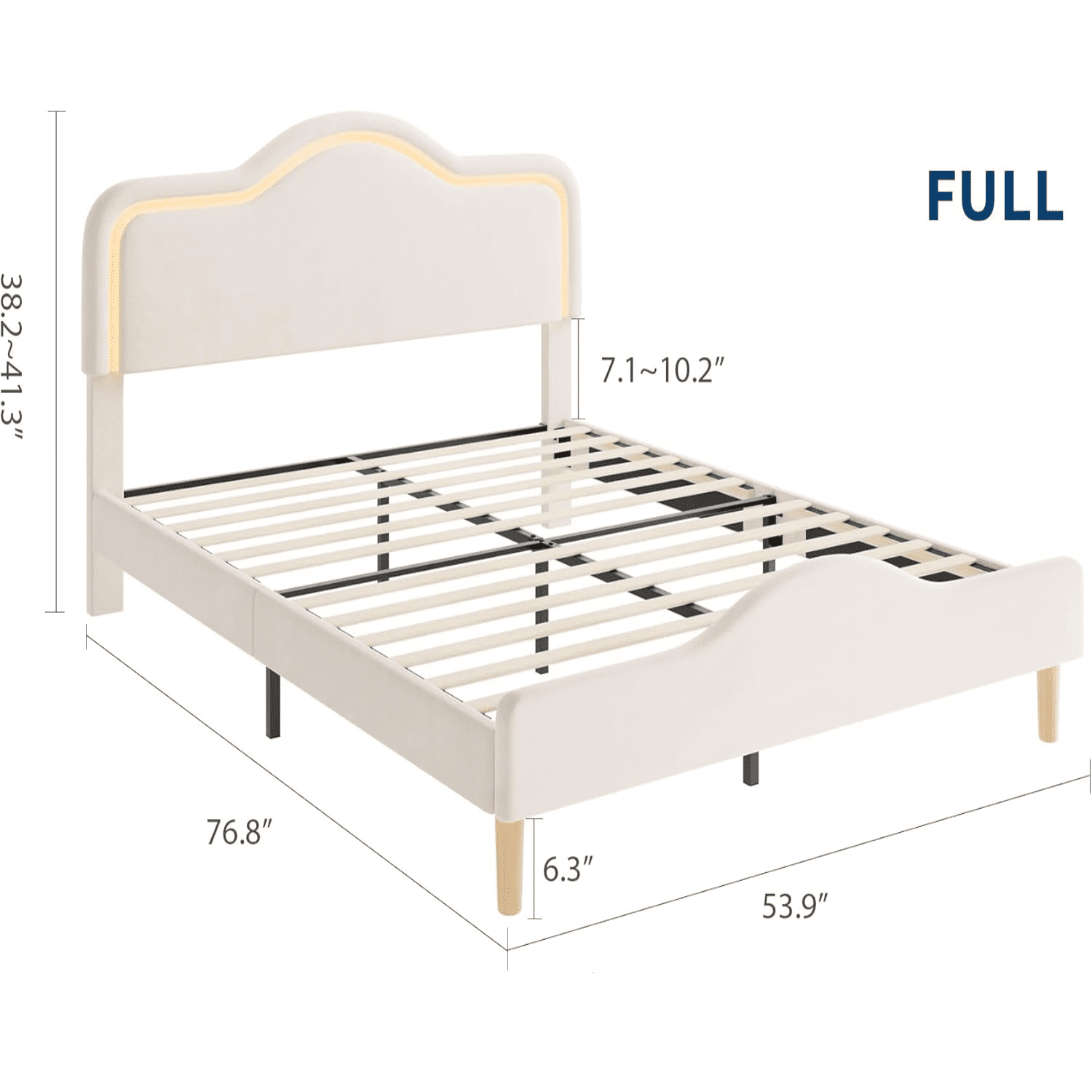 Bed Frame,Upholstered LED Bed Frame with Adjustable Headboard and Footboard,Soft Princess Queen Size Platform Bed Frame w/Wooden Slat Support, No Box Spring Needed, Easy Assembly