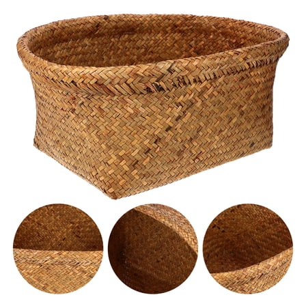 OUNONA Sea Grass Woven Storage Basket Light Brown Oval Shape for Laundry and Clothes