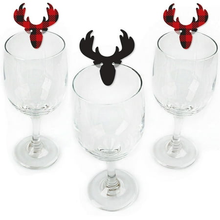 Xmas Wine Glass Prancing Plaid - Shaped Reindeer Holiday & Christmas Party Wine Glass Markers - Set of 24 ()