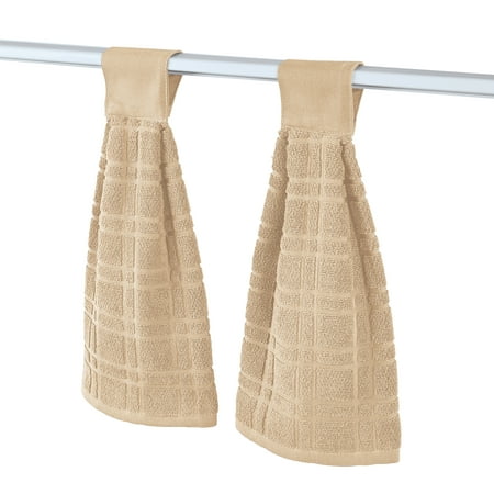 Collections Etc Hanging Tufted Design Kitchen Towels - Set of 2 Tan