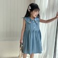 thumbnail image 2 of Vestido vaquero sin mangas de estilo coreano para niña, ropa para niño de 1 a 10 años, bonito vestido de princesa de tela fina con solapa para verano 2025, 2 of 6
