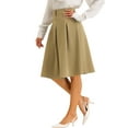 thumbnail image 4 of INSPIRE CHIC Pleated Midi Skirt for Women's Button Decor High Waist Casual Office Swing Skirts XS Khaki, 4 of 6