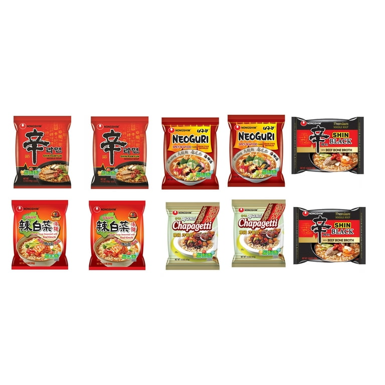 Nongshim Ramen Variety Pack, 5 Flavors, Black, Red, Chapagetti