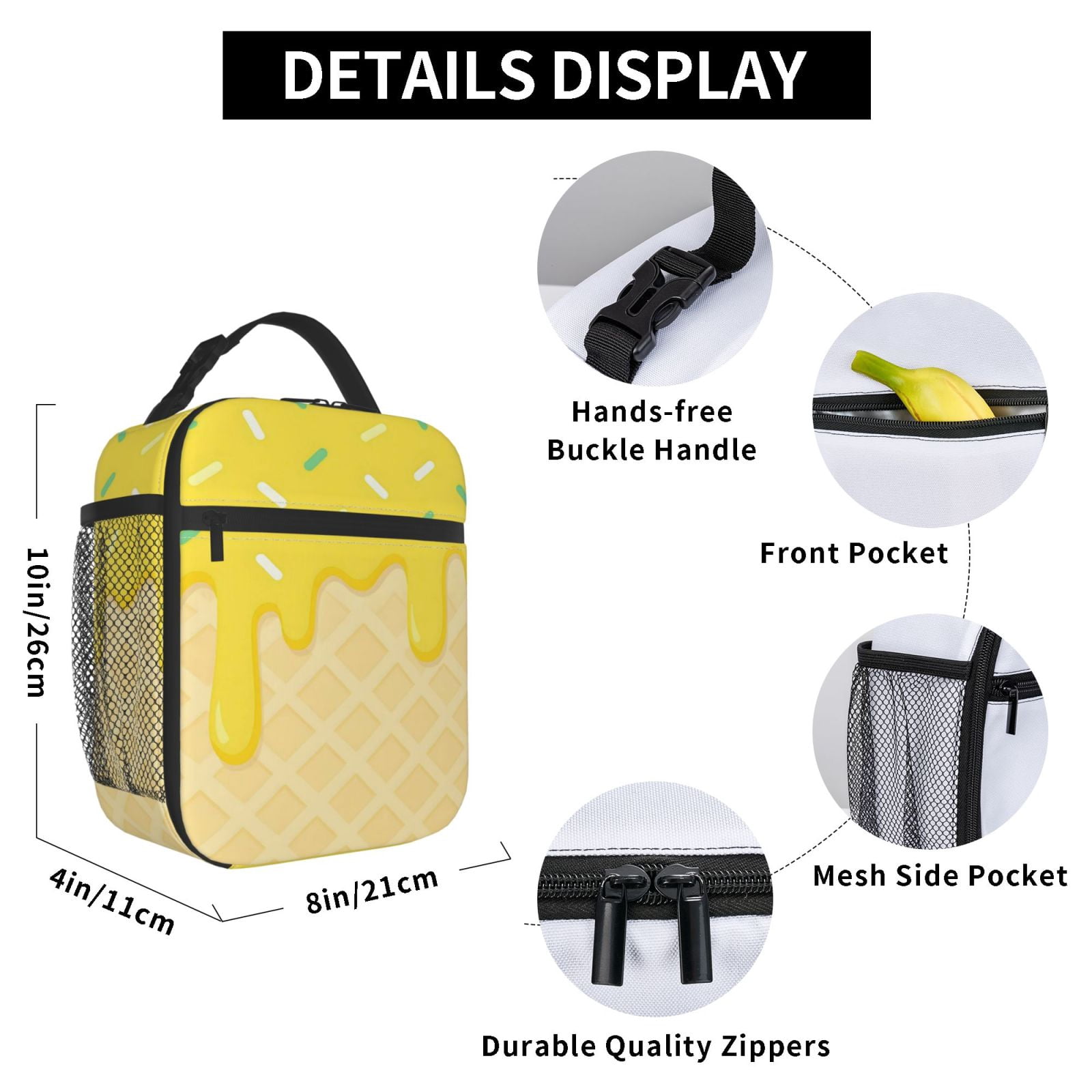 Lunch Bag For Women Men Insulated Portable Lunch Box Bento Box Office Picnic Travel Cooler Bag Ice Cream Yellow