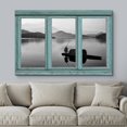 thumbnail image 3 of wall26 - Vintage Teal Window Looking Out Into a Black and White Boat on a Lake with a Mountain View - Canvas Art Home Art - 24x36 inches, 3 of 5