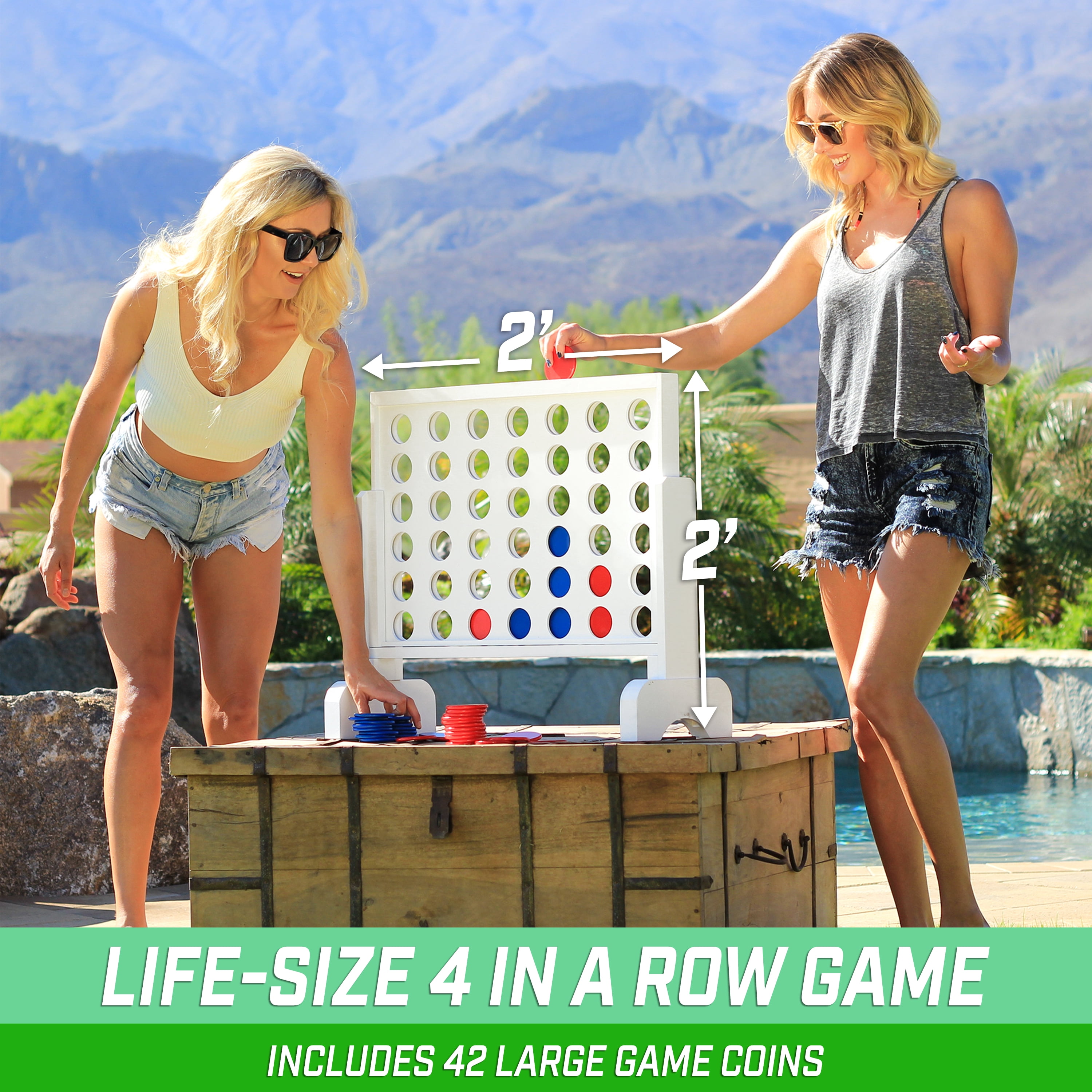 GoSports Giant 4 in a Row 2 Ft Wide Wooden Outdoor Backyard Lawn Game with Case