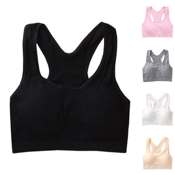 HXWCHs Girls Training Bras Wireless Removable Padded Racer Back Support Crop Tops Crew Neck Shockproof Comfort Everyday Bras Size: 13-18 Years Black