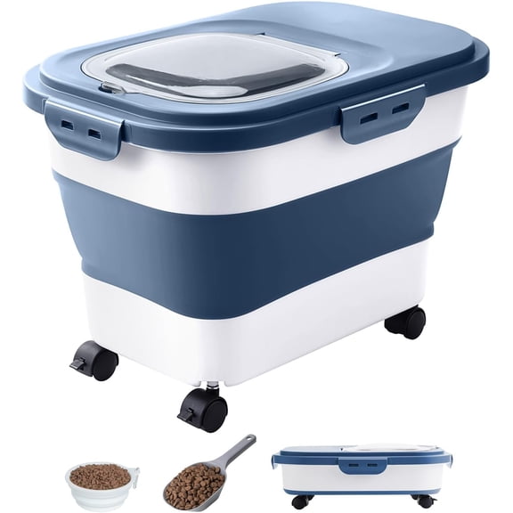Airtight, Collapsible Dog Food Storage Solution with Wheels and a Handy Measuring Scoop