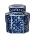 thumbnail image 3 of Benjara 6, 6, 7 Inch Lidded Jars, Persian Inspired Blue Flowers, Curved, Set of 3, 3 of 5