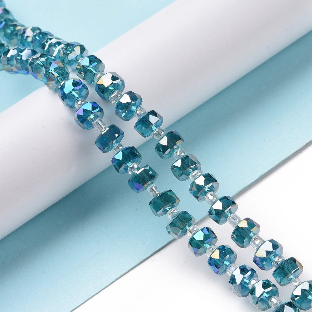 Electroplate Transparent Glass Beads Strands AB Color Plated Faceted Rondelle Mixed Color 7.5~8x4.5mm Hole: 1.2mm about 80pcs/strand 22.05''(56cm)