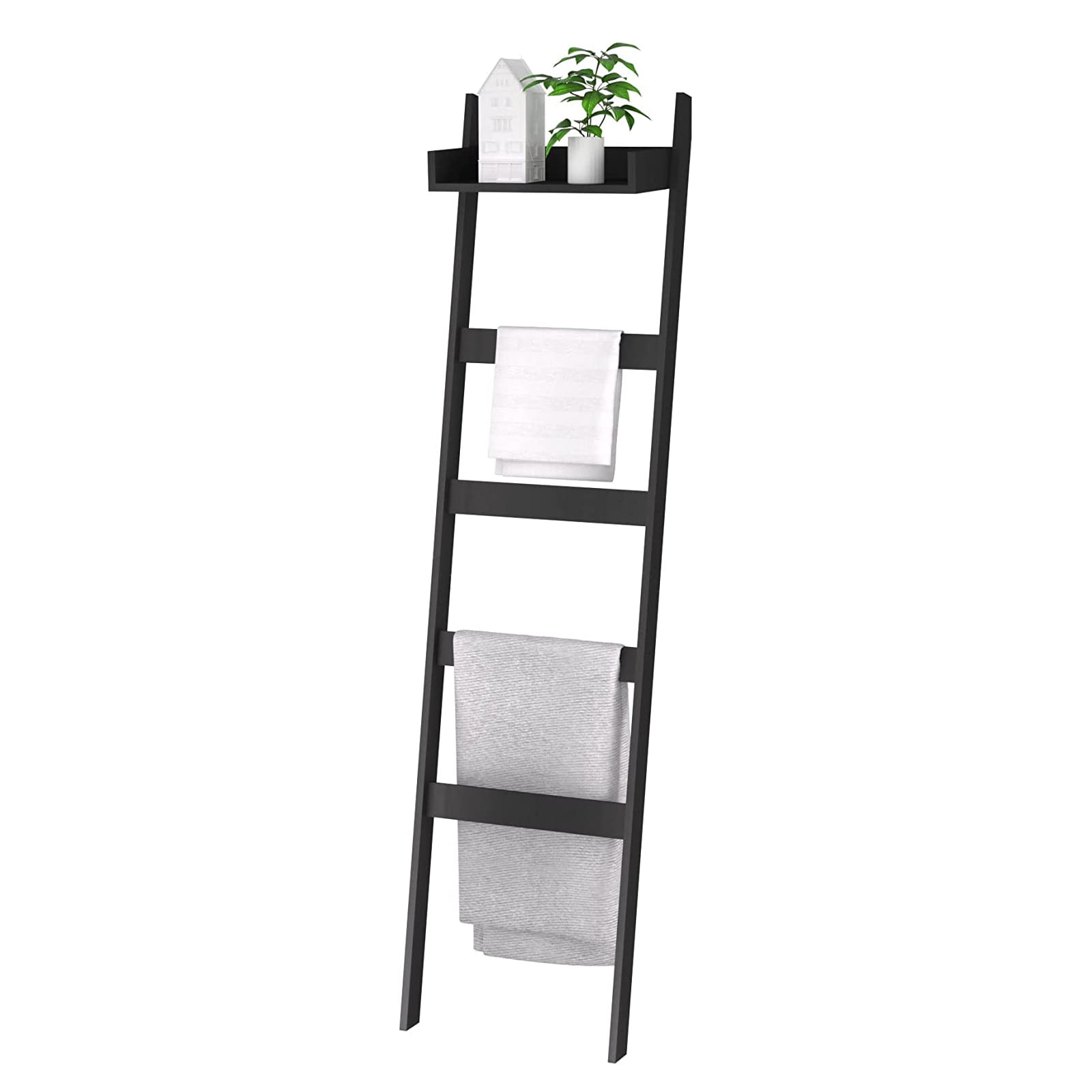 Bayhto Blanket Ladder with Shelf, 5 Tier Towel Racks, Bamboo Blanket