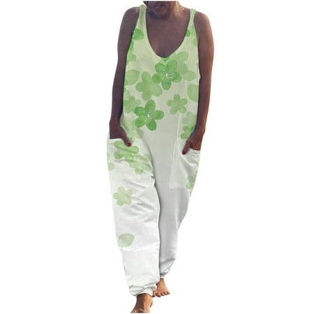 

Ziloco Jumpsuit Black Scrub Pants For Women Jumpsuits For Women Summer Sleeveless Pocket Printed Bundle Feet Pants Fashion Romper Pants pants553