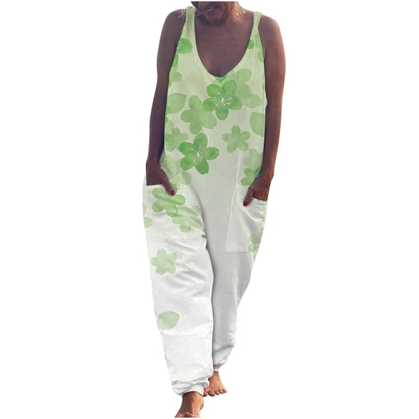 Monos para mujer verano sin mangas bolsillo impreso paquete pies pantalones moda mameluco pantalones Pompotops ulkah942444