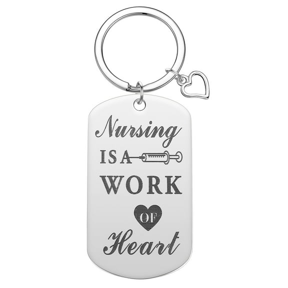 Nursing is a Work of Heart Key Chain Stainless Steel Pendant Key Ring Nurse Gift DIY Handmade Jewelry Heart Keychain